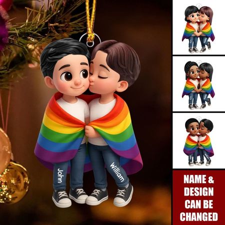 Ornement de Noël personnalisé en acrylique pour couple LGBT du mois de la fierté