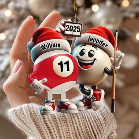 Ornement personnalisé pour couple amateur de billard, cadeau de Noël pour les amateurs de billard