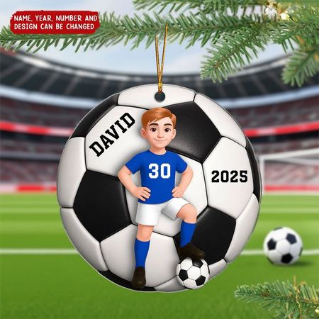 Effet 3D Soccer Girl Boy - Décoration de Noël personnalisée en acrylique