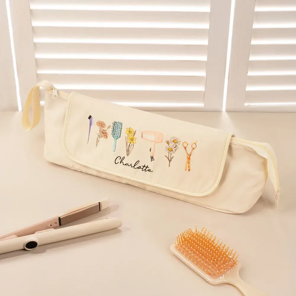 Mon kit où les outils rencontrent les fleurs - Sac de voyage personnalisé pour accessoires de coiffure