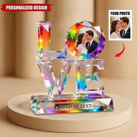 Plaque acrylique personnalisée de couple d'amour de vitrail