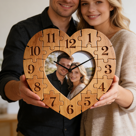 Puzzle of Love-Horloge murale photo de couple personnalisée