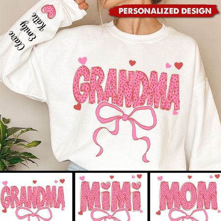 Sweats personnalisés pour grand-mère ou maman et enfant, ornés d'un nœud rose — un cadeau pour maman ou grand-mère