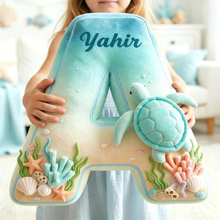 Tortue de mer Alphabet personnalisé en forme d'oreiller-cadeaux personnalisés