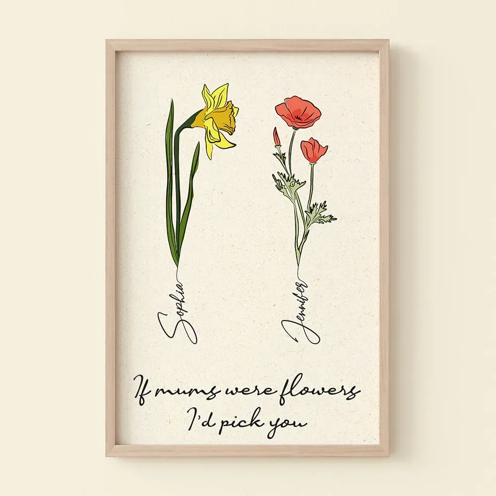 Cadeau pour maman et fille fils, fleurs famille toile Poster
