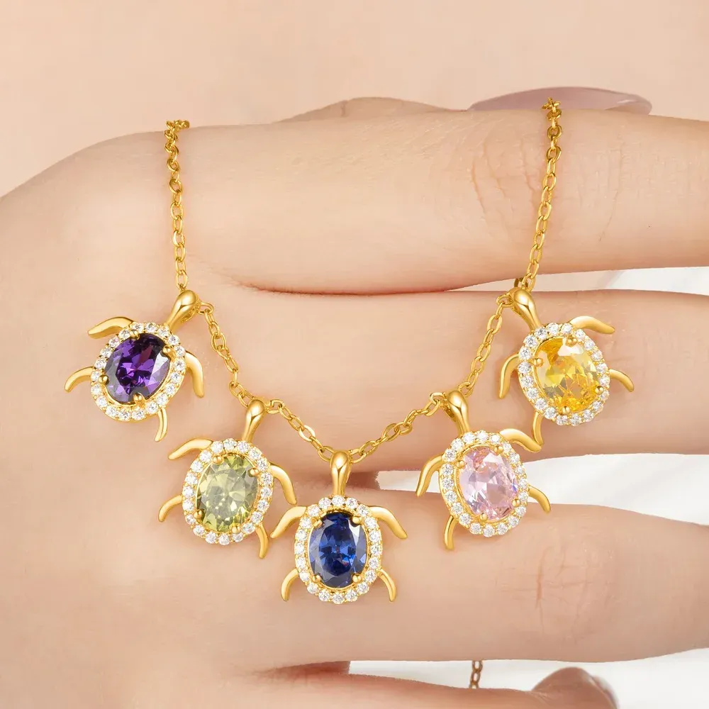 Personnalisé 1-8 mer tortue pierres de naissance Zircon argent Sterling collier délicat bijoux anniversaire cadeau d'anniversaire pour les femmes tortue amoureux