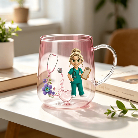 Mug en verre personnalisé avec dégradé de couleur pour les héros infirmiers-personnel, aimant, unique