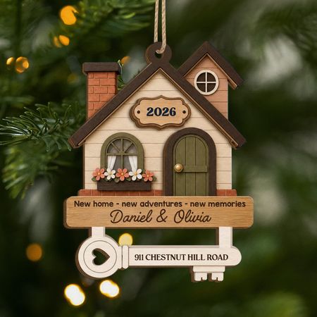 3D impression effet nouvelle maison 2 couches bois ornement-cadeaux de Noël personnalisés
