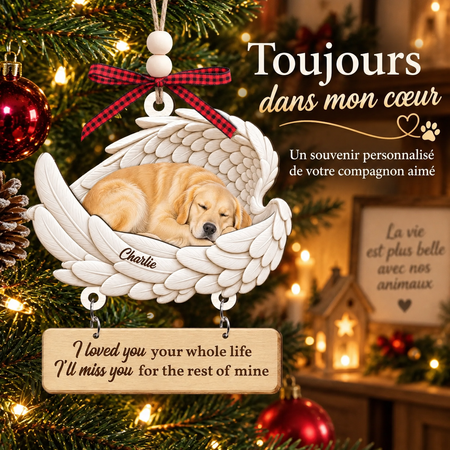 Ornement de Noël personnalisé pour animal de compagnie disparu – Décoration en bois avec photo, prénom et message souvenir
