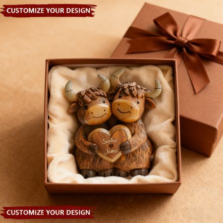 Couple de vaches Highland - Plaque personnalisée en forme de vache Highland