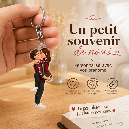 Porte-clés Couple Personnalisé – Prénoms & Apparence Modifiables, Cadeau Romantique pour Amoureux