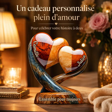 Décoration personnalisée Couple Deux Cœurs – Prénoms & Message, Cadeau d'Amour pour Anniversaire, Mariage ou Saint-Valentin
