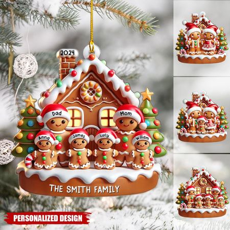 Ornement en acrylique personnalisé effet 3D représentant une famille de Sweet Cookie Man