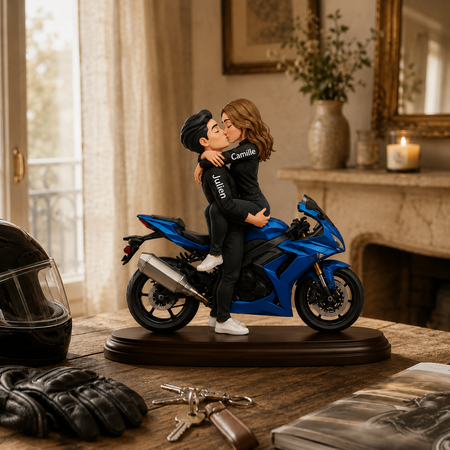Figurine personnalisée Couple de motards – Cadeau romantique avec deux prénoms, décoration moto pour couple