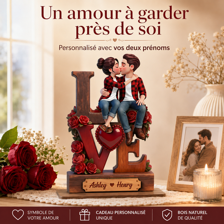 Plaque Couple LOVE personnalisée – Cadeau romantique en bois avec prénoms pour Saint-Valentin, anniversaire & mariage