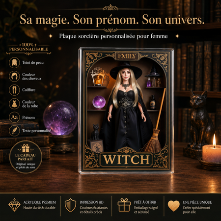 Plaque Sorcière Personnalisée – Cadeau Witchy avec Prénom pour Femme