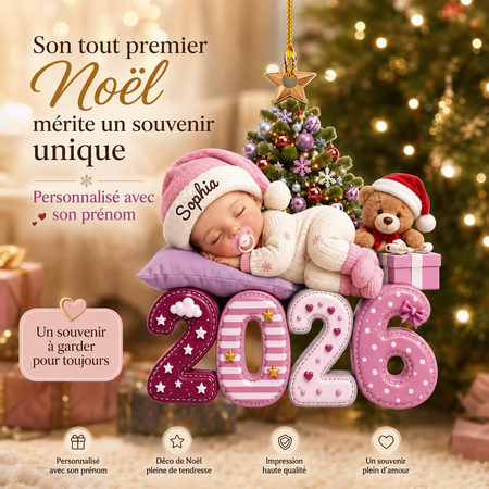 Décoration de Noël Bébé Personnalisée avec Prénom – Souvenir du Premier Noël