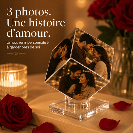 Souvenir cristal personnalisé avec 3 photos – Cadeau romantique pour couple