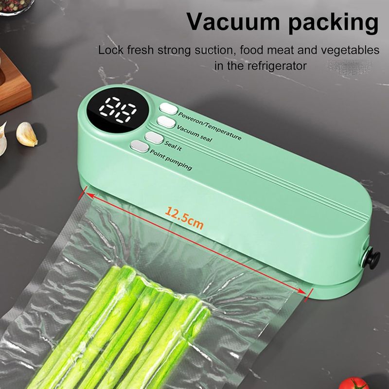 🔥Mini Vacuum Sealer Wireless Portable with 5 Vacuum Bags, 2025 New Rechargeable Vacuum Sealer Machine, Digital Display Food Preservation for Dry(Moist) Food Storage