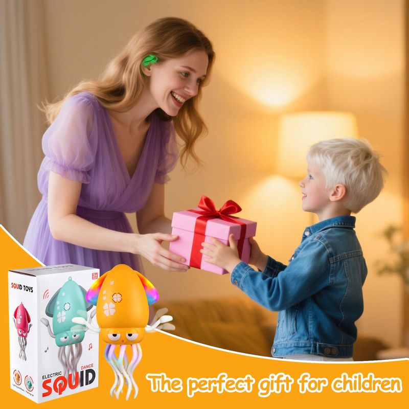 🔥Electric Dancing Octopus Toys with Auto-Avoidance - Crawling & Dancing Baby Toy with LED Lights, Music, Fishing Rod & USB Charging, Perfect Sensory Toy for Tummy Time & Toddler Play (Yellow)