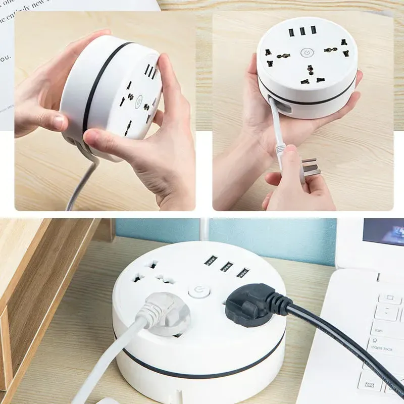 ⏳Limited Sale 50% OFF🔥Universal Round Retractable Cord Power Strip⚪⚡