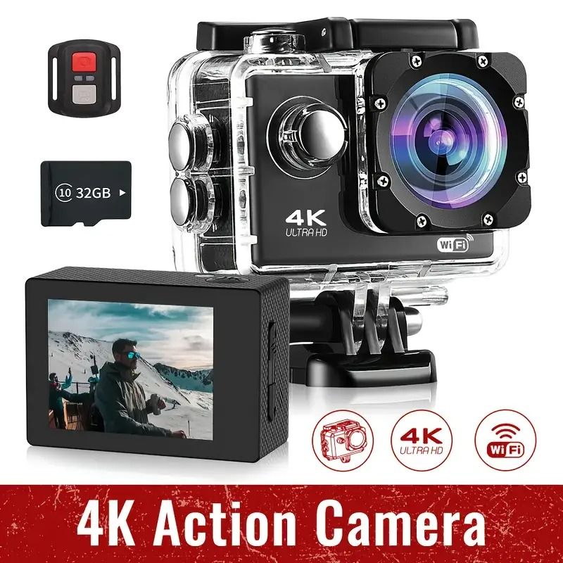 📸Câmera de Ação 4K Ultra HD com WiFi,  Perfeita para Mergulho, Ciclismo, Caminhada e Surf🚴🏊🏄