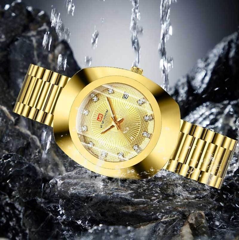 ✨ Relógio de pulso em aço à prova de água com brilhantes diamantes dourados ⌚