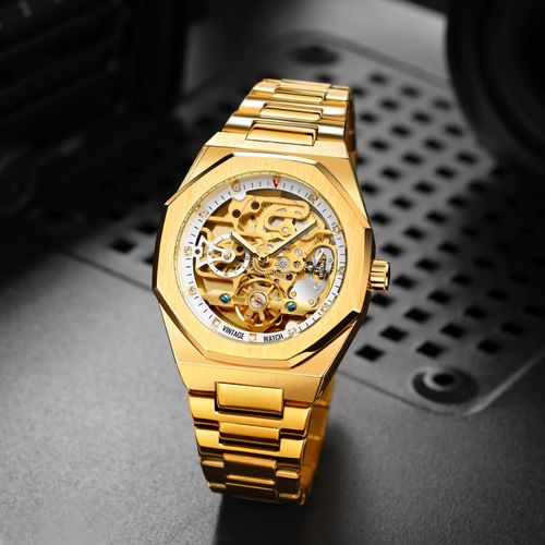 Relógio Automático Mecânico Masculino de Luxo e Moda com Arcabouço de Aço Inoxidável