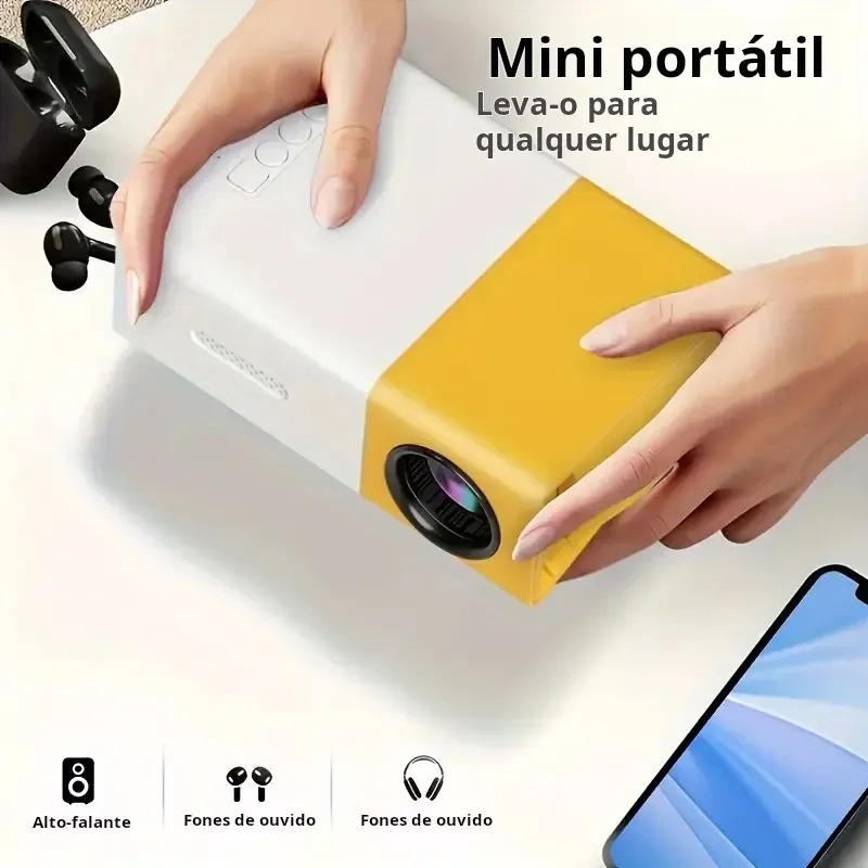 Mini projetor portátil para cinema em casa e noites de cinema ao ar livre- compatível com tv, VCR e dispositivos de jogos com controle remoto