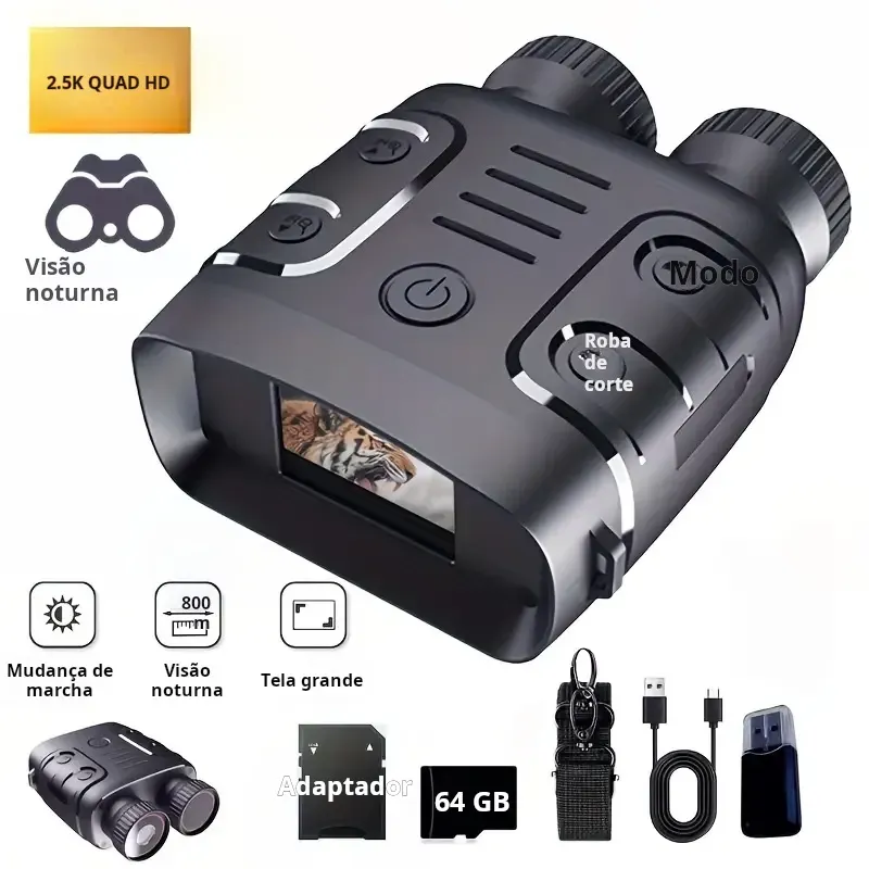 Binóculos de visão noturna de 2.5k full hd com óculos de zoom digital 10x com longa distância de visão infravermelha, bateria recarregável, perfeito para caça, camping e atividades ao ar livre