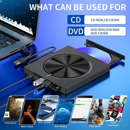 USB 3.0*SD*TF*DVD*CD*VCD-Type-C Player Portable Burner Support Blu-Rays