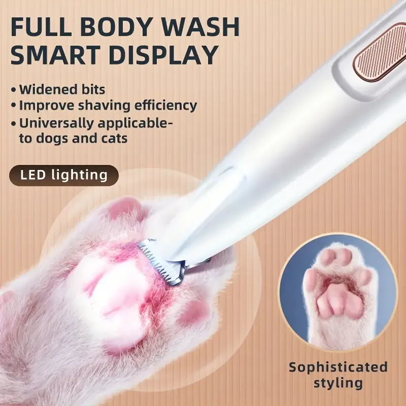 Low Noise Electric Pet Hair Clipper Waterproof LED Display Stainless Steel Trimmer for Dogs Cats around Eyes Paws Face