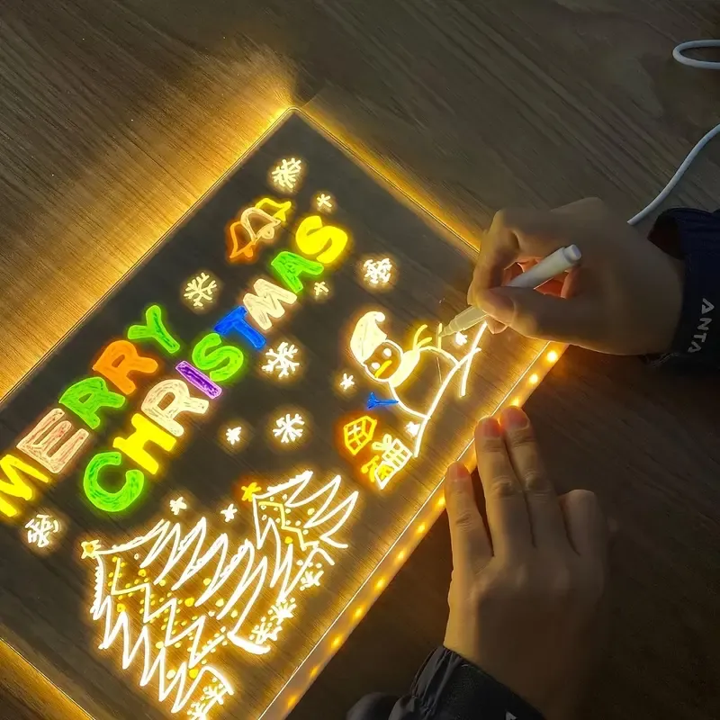 1pc USB LED Lighted Message Board - 7-Color Pen Set, Radiant Acrylic Glow Design, Dry Erase Drawing Board with Adjustable Stand for Ads, Education, Office Creativity and Memos