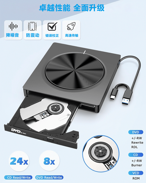 USB 3.0*SD*TF*DVD*CD*VCD-Type-C Player Portable Burner Support Blu-Rays