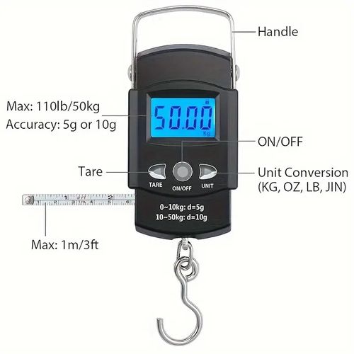 Electronic Portable Hand Scale, Mini Luggage Scale With Ruler, Fishing Bag Scale