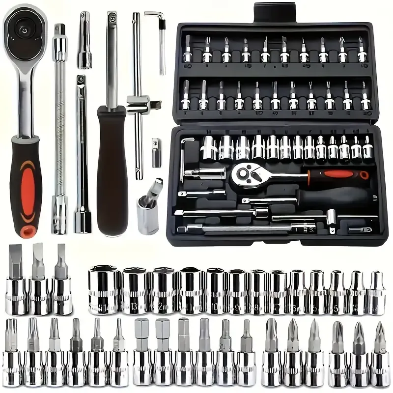 46 pcs Drive Ratchet Wrench Set with Drill Bits