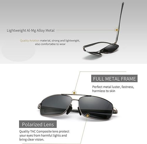 Ultra Lightweight Rectangular Polarized Sunglasses UV400 Protection