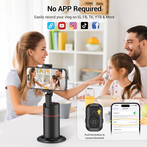 Auto Face Tracking Phone Holder, No App Required, 360° Rotation Face Body Phone Tracking Tripod Smart Shooting Camera Mount for Live Vlog Streaming Video