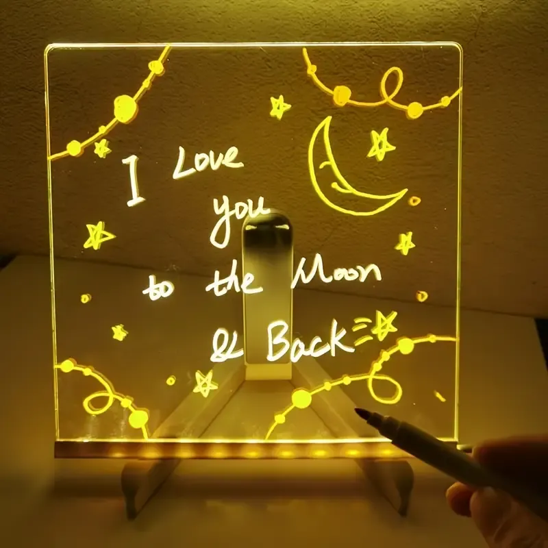 1pc USB LED Lighted Message Board - 7-Color Pen Set, Radiant Acrylic Glow Design, Dry Erase Drawing Board with Adjustable Stand for Ads, Education, Office Creativity and Memos