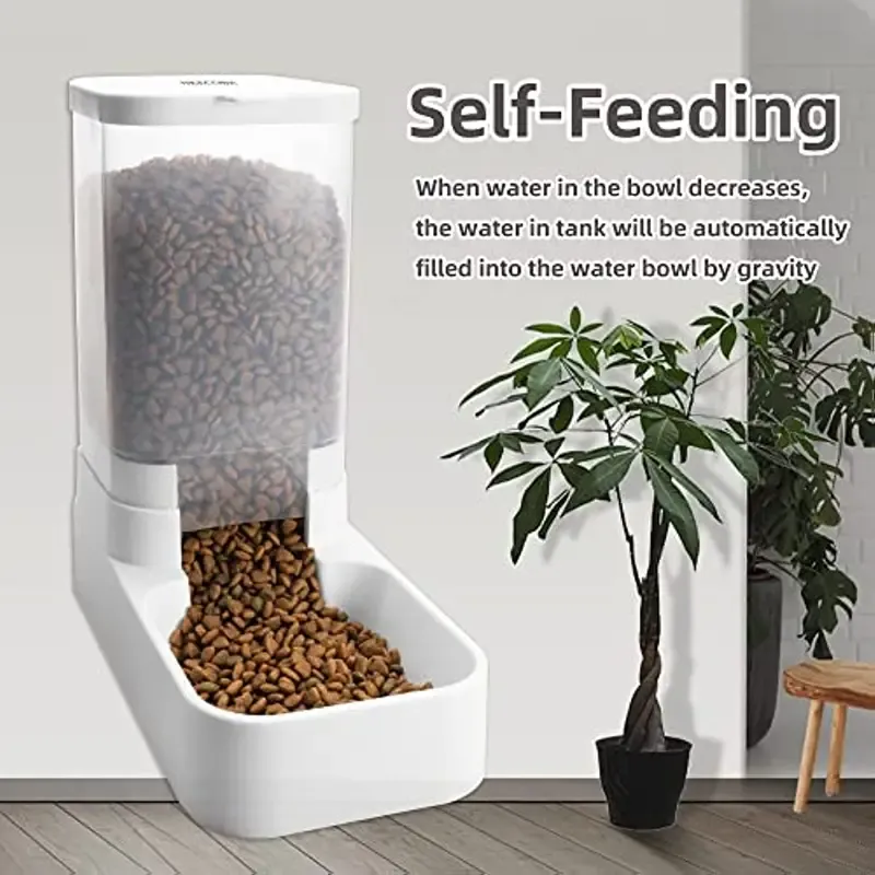 Automatic Dog Cat Feeder and Water Dispenser Set Gravity Pet Feeders Waterer Fountain for Small Medium Pets