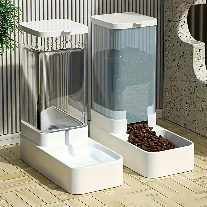 Automatic Dog Cat Feeder and Water Dispenser Set Gravity Pet Feeders Waterer Fountain for Small Medium Pets