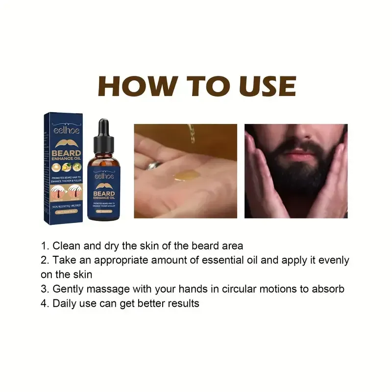 Thicker Essence Mustache Fast Grow Eyebrow Essence, Men's Beard Oil Beard Care Moisturizing Dense Smooth Beard Oil Father's Day Gift 复制