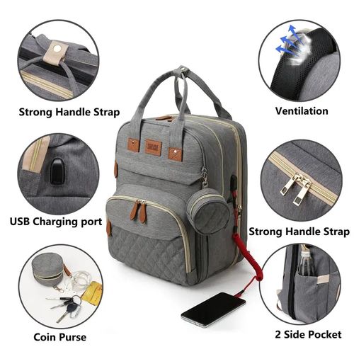 Stylish Diaper Bag Backpack - USB Charging, Multifunctional & Spacious - Complete with Changing Station & Pad