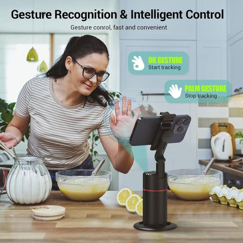 Auto Face Tracking Phone Holder, No App Required, 360° Rotation Face Body Phone Tracking Tripod Smart Shooting Camera Mount for Live Vlog Streaming Video
