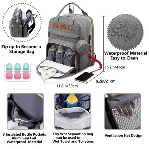 Stylish Diaper Bag Backpack - USB Charging, Multifunctional & Spacious - Complete with Changing Station & Pad
