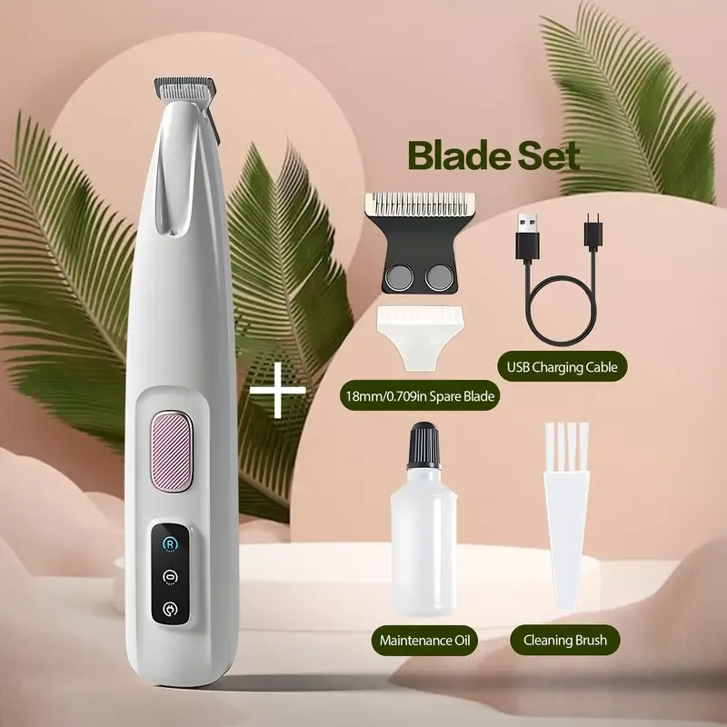 Low Noise Electric Pet Hair Clipper Waterproof LED Display Stainless Steel Trimmer for Dogs Cats around Eyes Paws Face