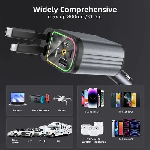 Retractable Car Charge With Star Projector Night Light