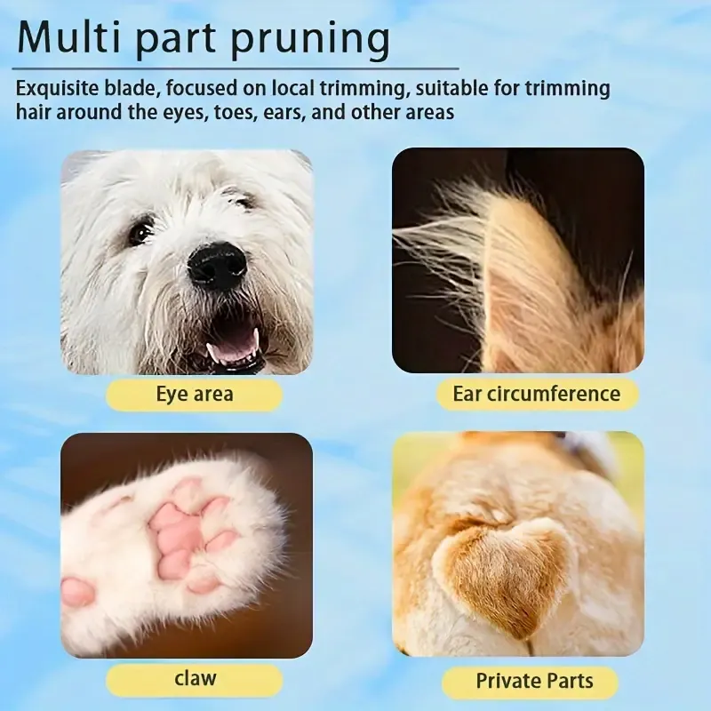 Low Noise Electric Pet Hair Clipper Waterproof LED Display Stainless Steel Trimmer for Dogs Cats around Eyes Paws Face