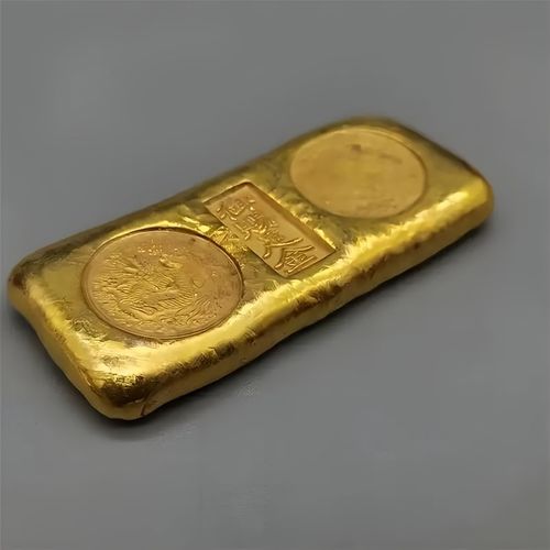 Vintage-Inspired  Golden Bar with Chinese Currency Design, Collectible Artwork for Home & Office Decor, Unique Retro Gift Idea