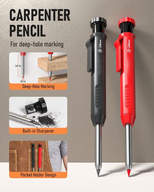 Deep Hole Marker for Construction, Heavy Duty Woodworking Pencils for Architect
